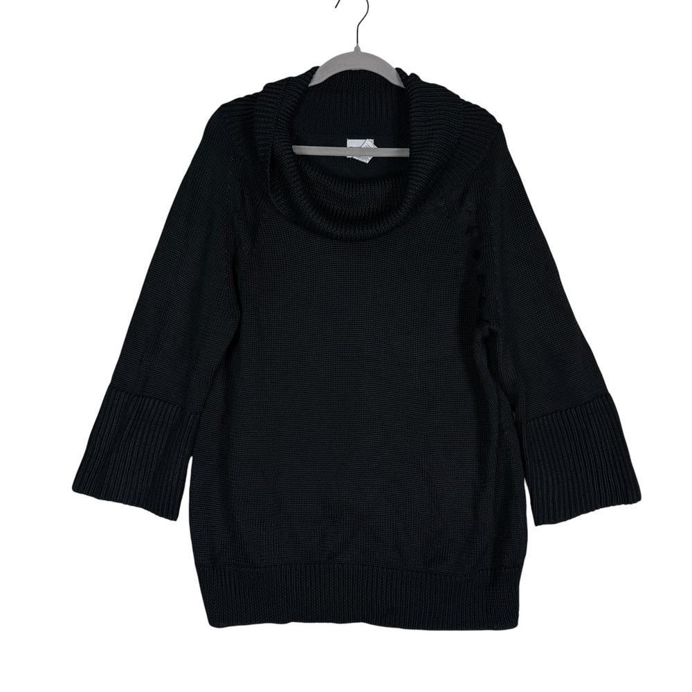 Chico's Sweater Womens 3 Black‎ Cowl Neck 3/4 Sleeve Stretch Knit Pullover